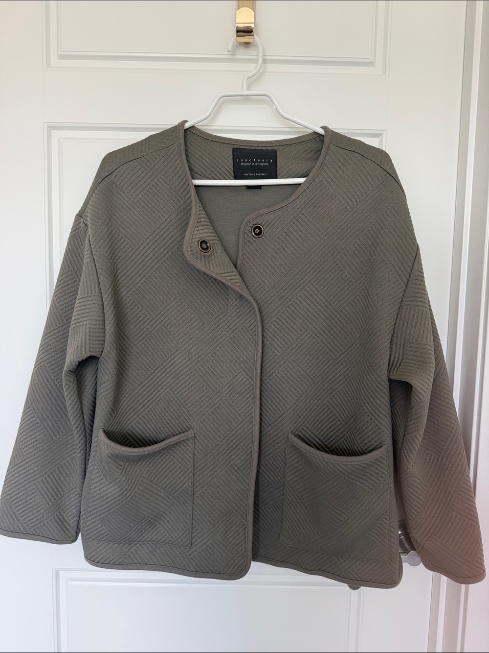 Anthropologie Sanctuary Olive Green Quilted Knit Boxy Jacket M